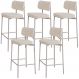 Kit 05 Banquetas Alta Bar Cozinha Sala De Jantar Aço Branco Kaira C01 Linho Palha - Lyam Decor