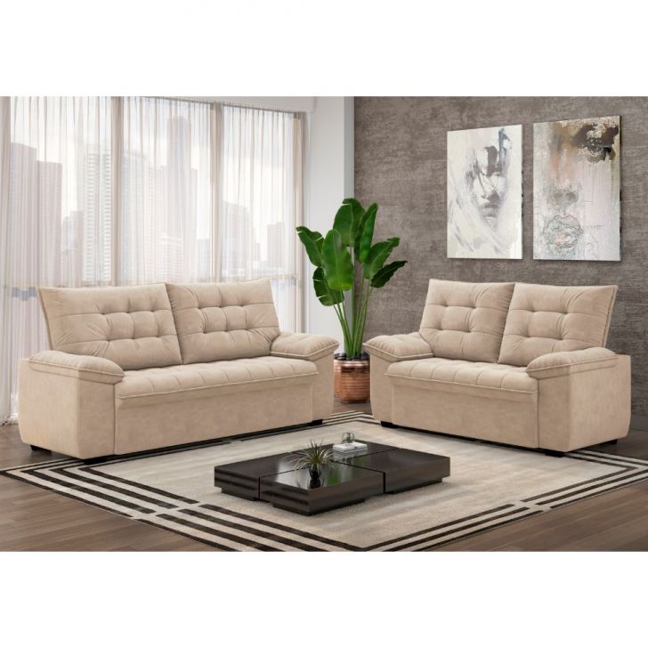Image of Conjunto De Sofás 2 E 3 Lugares Bertioga Veludo Capuccino PLA-MO895UP92JHVMOB