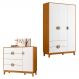 Kit Guarda Roupa Ipê com Comoda Ipê com Pés Madeira Maciça Cinamomo/Branco