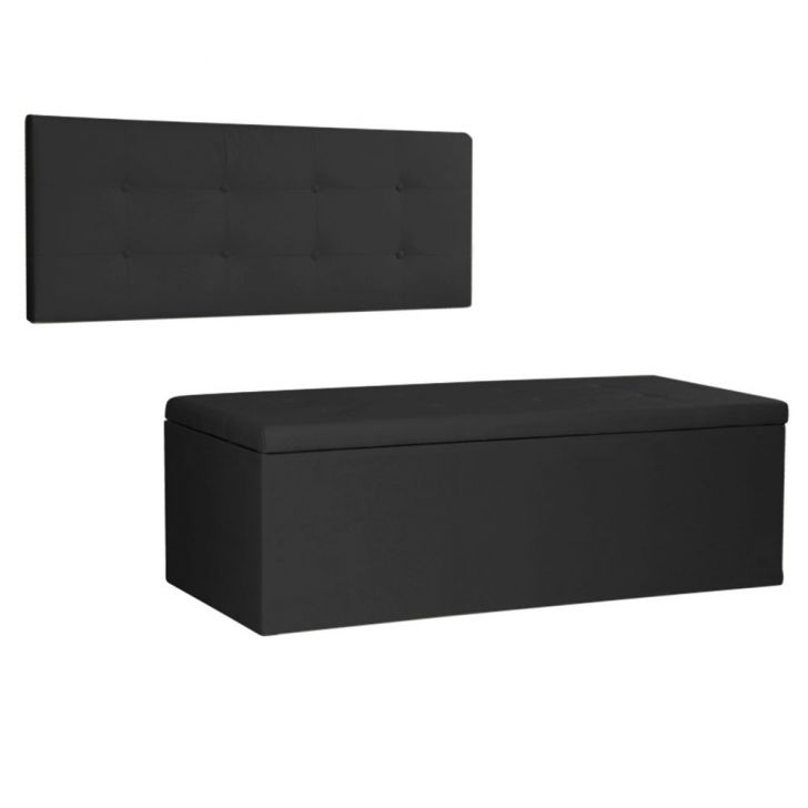 Kit Painel e Calçadeira Baú King 1,95m Berlim Suede Preto - Pallazio