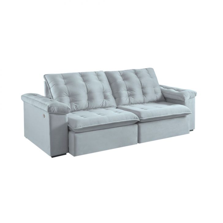 Sofá 5 Lugares Retrátil E Reclinável Itaguaí Com Usb Veludo Cinza 296 Cm