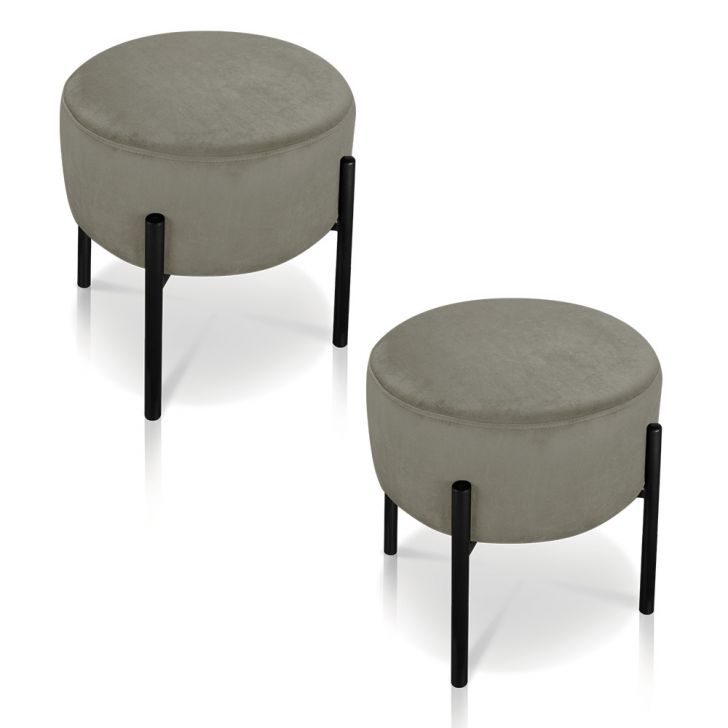 Kit 02 Puffs Iron Suede Marrom Rato Base Preto Palito D'Rossi