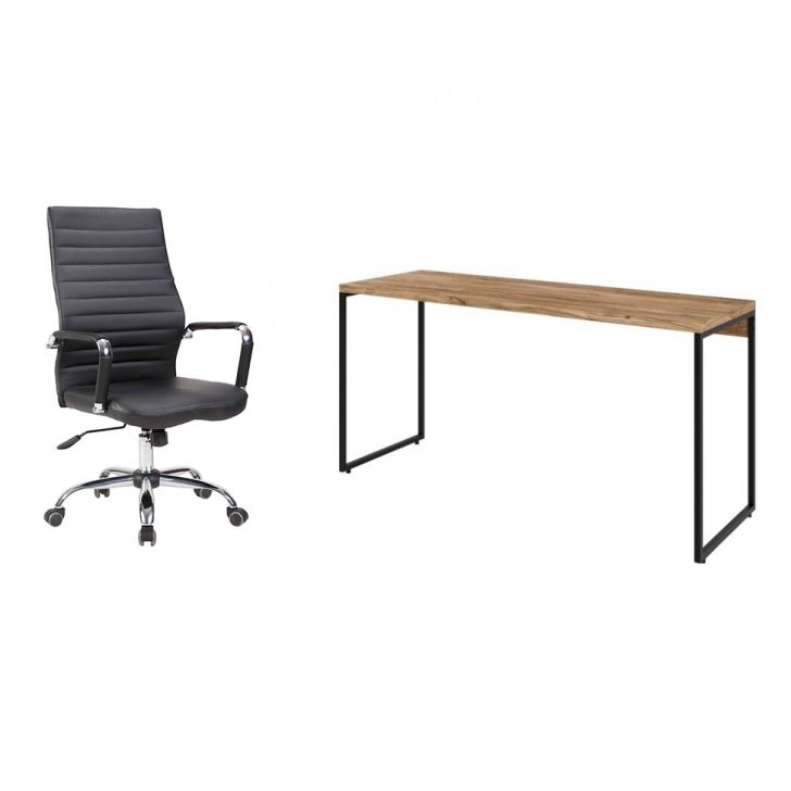 Conjunto de Mesa Studio Carvalho 150 cm com Cadeira de Escritório Diretor Giratória Cleaner Preta