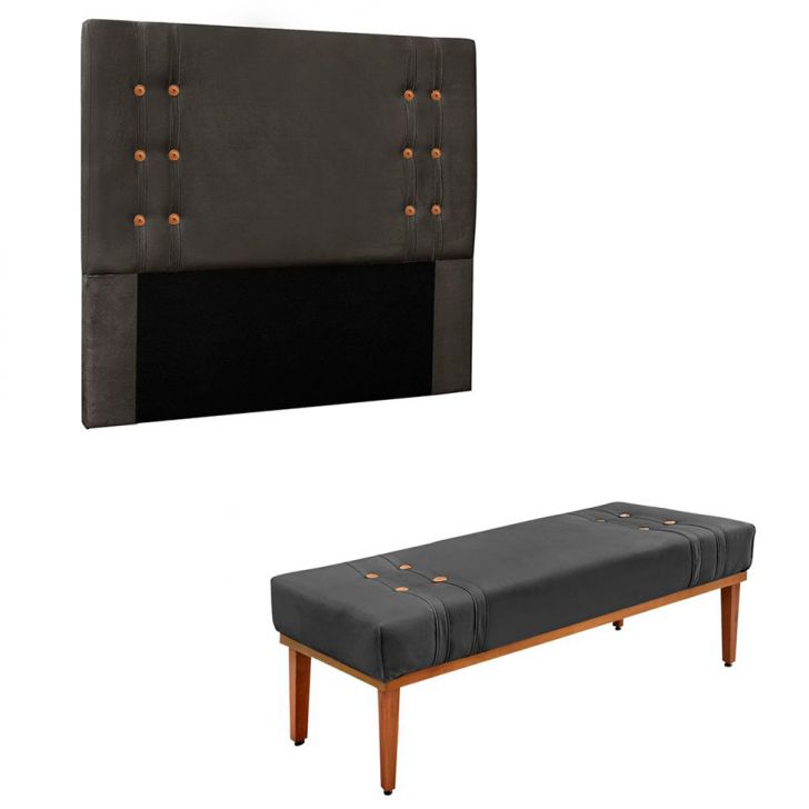 Conjunto de Cabeceira Queen com Recamier Gênova Suede Cinza