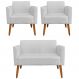 Conjunto Namoradeira e 2 Poltronas Decorativas Isabella Pés Palito Madeira Suede Cinza G19 - Gran Belo