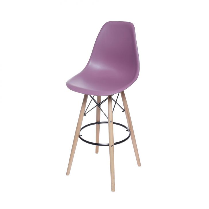 Banqueta DKR Eames Roxa e Madeira