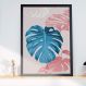 Quadro Decorativo Abstrato Folhas Tropicais Rosa e Azul-34x49Cm