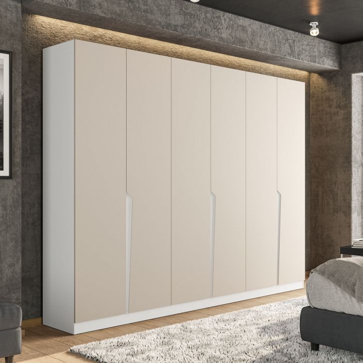 Guarda-roupa Casal Porto 6 Portas 4 Gavetas Branco E Creme