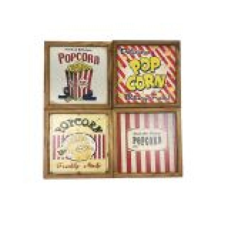 Kit 4 Quadros Decorativos Parede Madeira Mdf 20x80 Popcorn