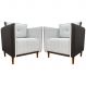 Kit 02 Poltronas Decorativas Aviv Para Sala Luxo Confortável Reforçadas Elegantes Corino Marrom e Linho Bege
