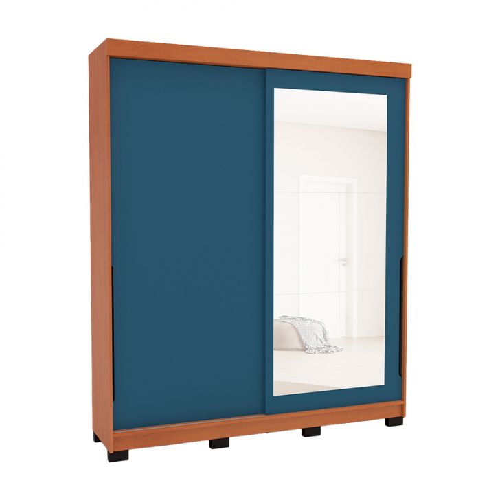 Guarda-roupa Casal Com Espelho Madrid 2 Portas 2 Gavetas Freijó E Azul