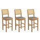 Conjunto 3 Banquetas Jade 03 com Rattan Veludo Cinza Pés em Madeira JCM