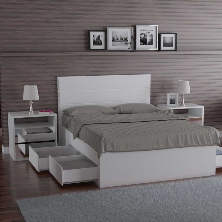 Cama Queen 4 Gavetas Branco - Foscarini