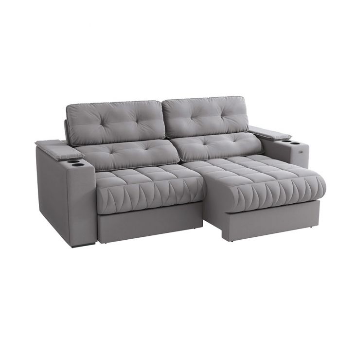 Image of Sofá 4 Lugares Retrátil E Reclinável Premier Molas Veludo Titânio 261 Cm PLA-KA161UP92OSDMOB