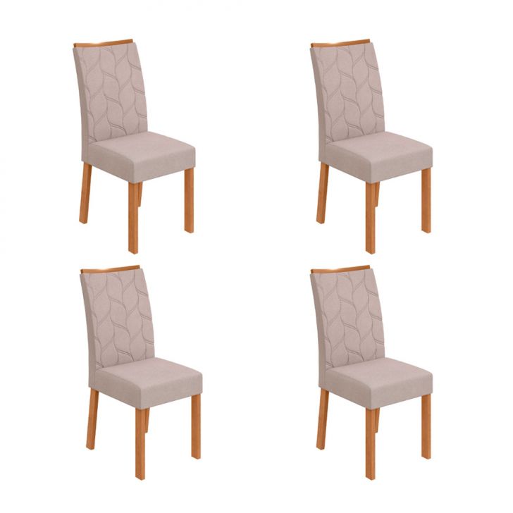 Conjunto com 4 Cadeiras Rayla Bouclé Bege e Amêndoa