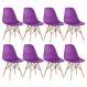 Kit 8 cadeiras Charles Eames Eiffel DSW com pés de madeira clara Roxo