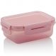 Pote Click Retangular 380ml Com Tampa Hermética Trava Lanche Rosa