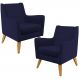 Kit 02 Poltronas Decorativas com Pés de Madeira Taroba D02 Veludo Azul Marinho C-304 - Lyam Decor