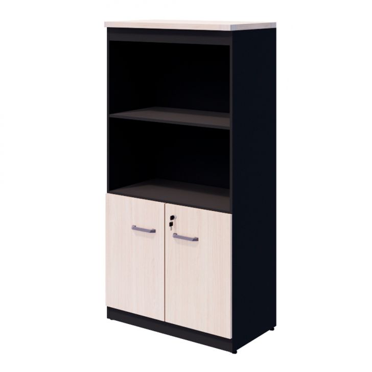 Armário de Escritório Yaris com Nichos 2 PT Carvalho Berlin e Preto