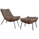 Conjunto Decorativo Poltrona e Puff Abel Base de Madeira Preto Linho Marrom G41 - Gran Belo