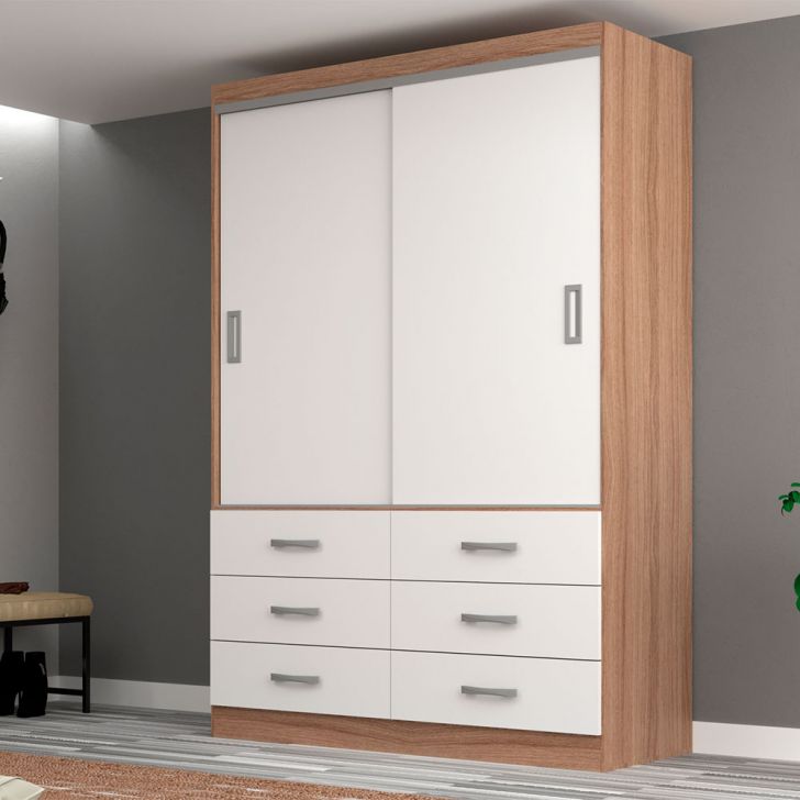 Guarda-roupa Solteiro Veneza 2 Portas 6 Gavetas Demolição E Branco