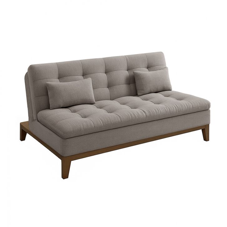 Sofá-Cama Casal 3 Lugares Premium Base e Pés de Madeira Linho Cinza