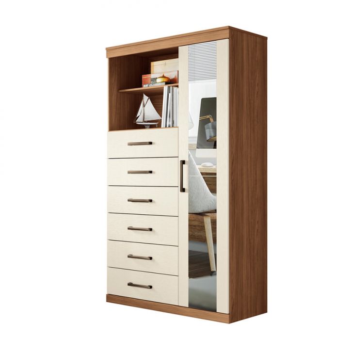 Cômoda Marabá com Espelho 1 Porta 6 Gavetas Jatobá e Areia