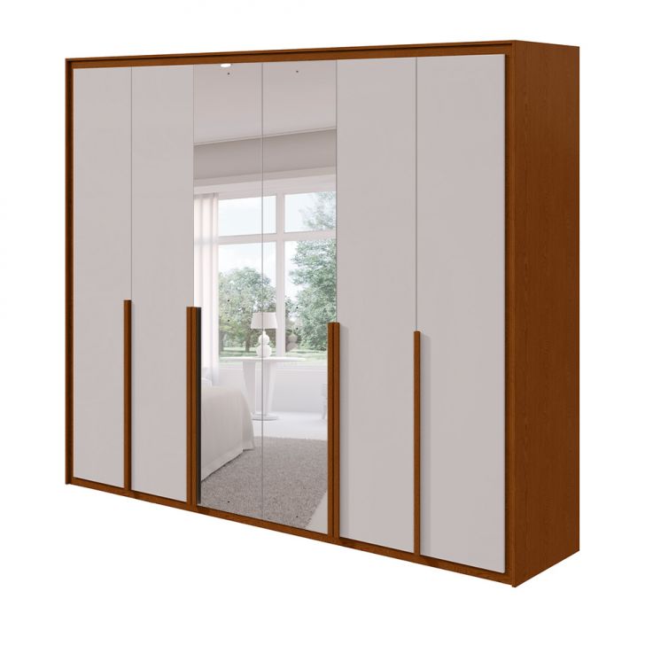 Guarda-roupa Casal Com Espelho E Sapateiro Imperatore 6 Portas 6 Gavetas Frassino E Off White