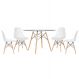 Mesa redonda Eames com tampo de vidro 120 cm + 4 cadeiras Eiffel DSW Branco