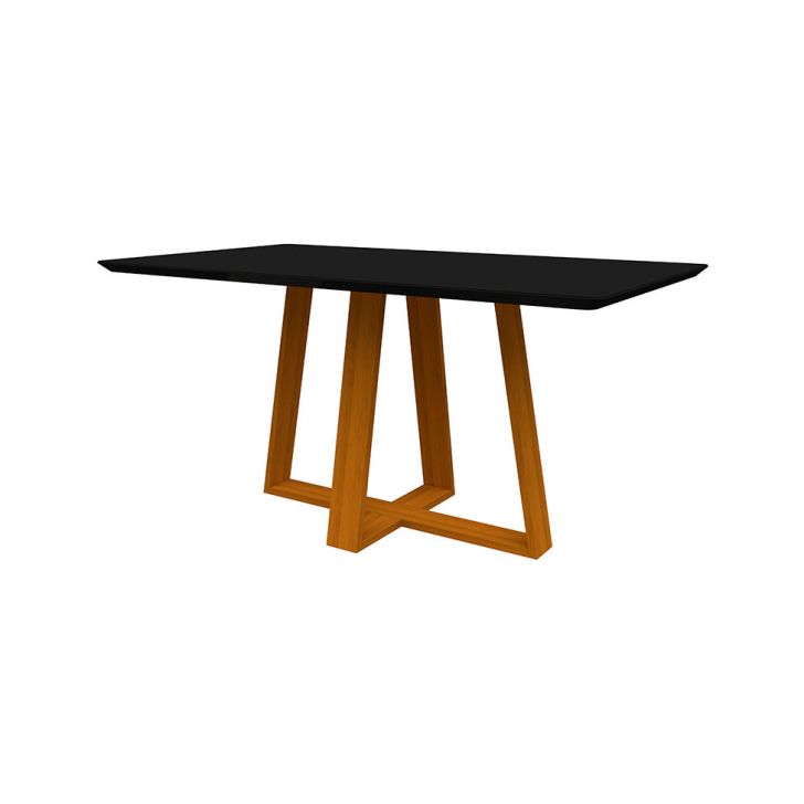 Mesa de Jantar Retangular com Tampo de Vidro Lectus Preta e Ype 160 cm