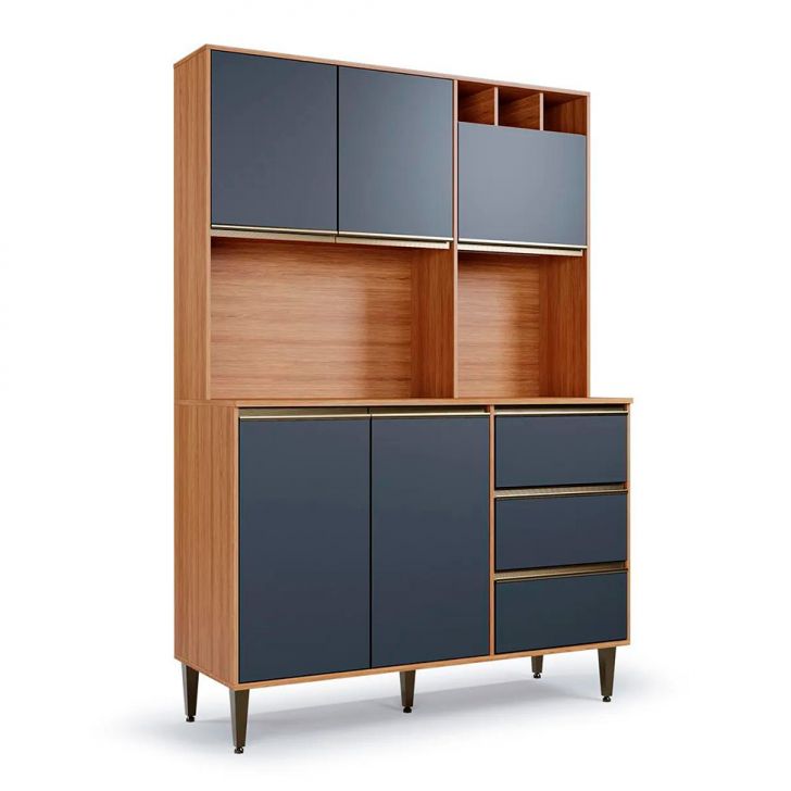 Armário de Cozinha Versatti 5 Portas 3 Gavetas Grafite e Freijó