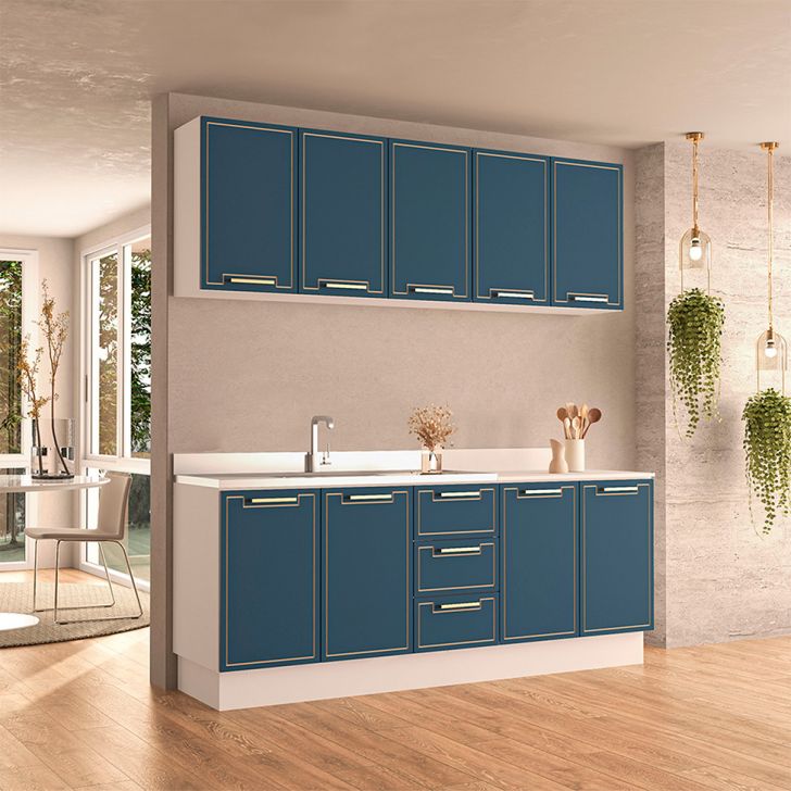 Image of Cozinha Compacta Sem Tampo Com Rodapé Amara 9 Portas 3 Gavetas Azul E Branca PLA-MO895CL92PSHMOB