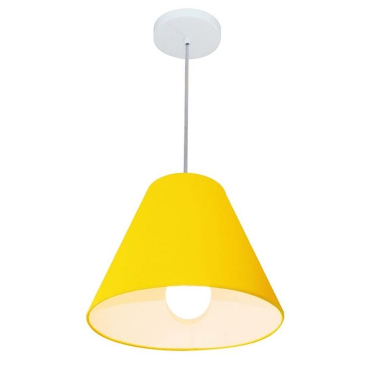 Pendente Cone Md-4028 Cúpula em Tecido 25-30x12cm Amarelo - Bivolt