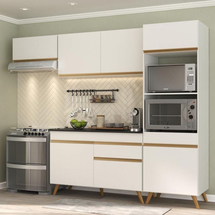 Cozinha Compacta 4 pç c/ Armário e Balcão MP3690 Veneza GW Multimóveis Branca