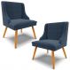 Kit 2 Cadeiras Decorativas Sala de Jantar Pés Palito de Madeira Firenze Suede Azul Marinho/Natural G19 - Gran Belo