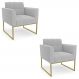 Poltrona Sala Base Industrial Dourado Kit 2 Ana Bouclé Cinza - Ibiza