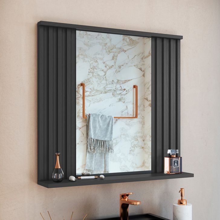 Espelho de Banheiro Retangular Luiza Grafite