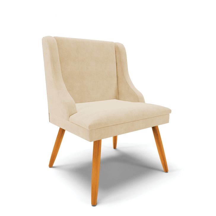 Cadeira de Jantar Liz Suede Bege Pés Palito Castanho - D'Rossi