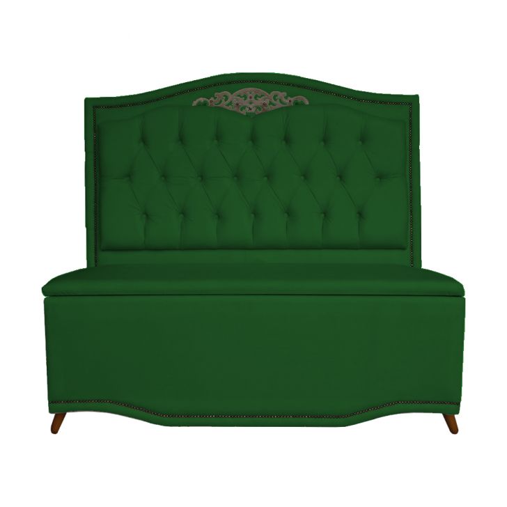 Cabeceira mais Calçadeira Solteiro 90cm Para Cama Box Greta Suede Verde - DS Estofados