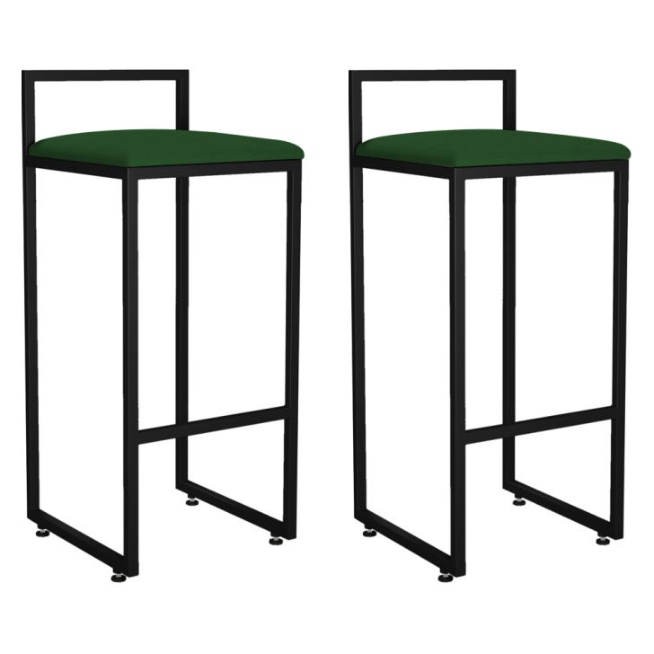 Kit 02 Banquetas Altas Para Cozinha Sala de Jantar Hanna L02 Preto Suede Verde Musgo - Lyam Decor