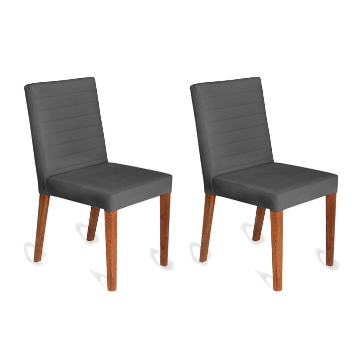Conjunto Com 2 Cadeiras Dóris Veludo Chumbo