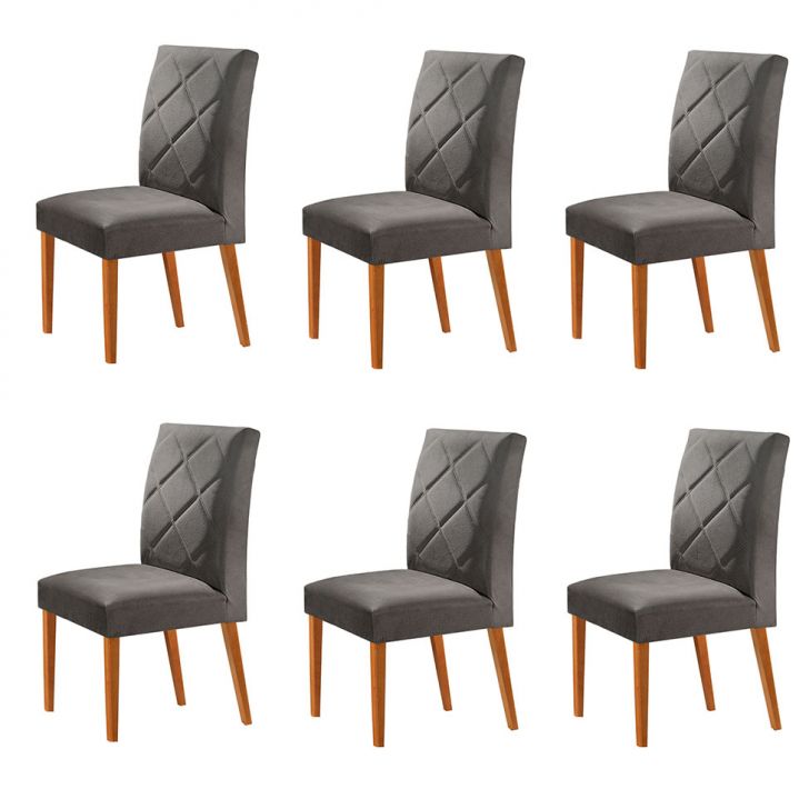 Conjunto com 6 Cadeiras Aurora Veludo Grafite e Capuccino