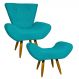 Kit Poltrona Decorativa Para Sala Emilia + Puff Emilia Suede Azul Turquesa Pé Castanho - Clique E Decore