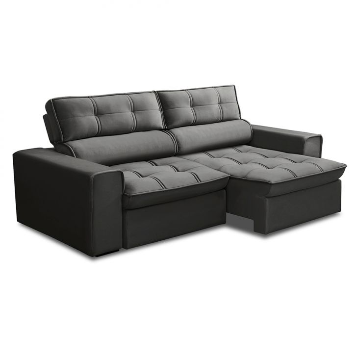 Sofá 3 Lugares Retrátil E Reclinável Nantes Veludo Grafite 180 Cm