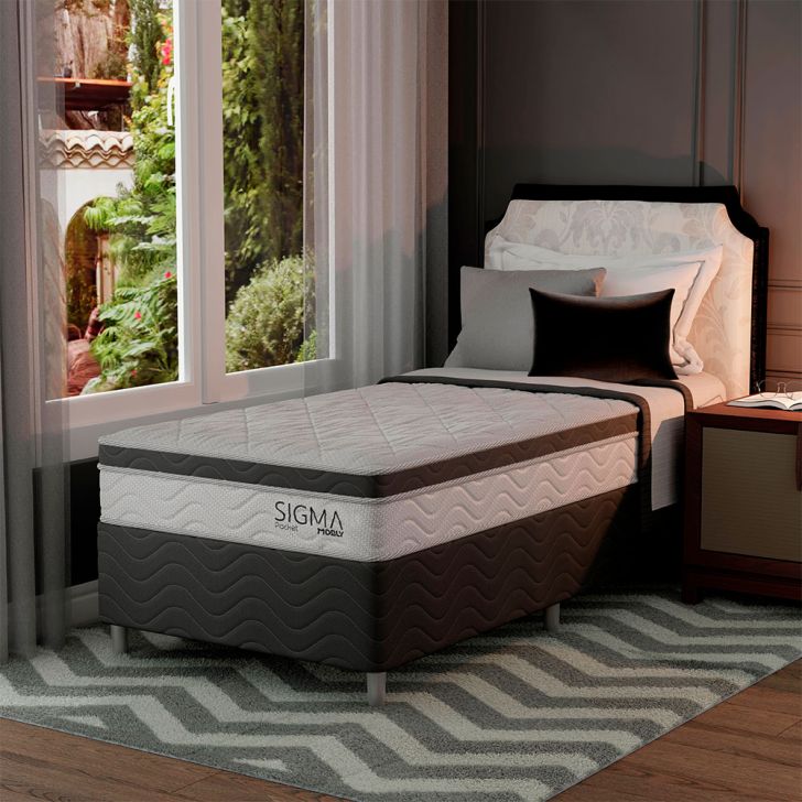 Cama Box Com Colchão Solteiro Sigma Misto (22x88x188) Branco E Cinza