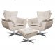 Kit 2 Poltronas Decorativas Base Giratória Cromada com Puff Opla Suede Bege - Ibiza