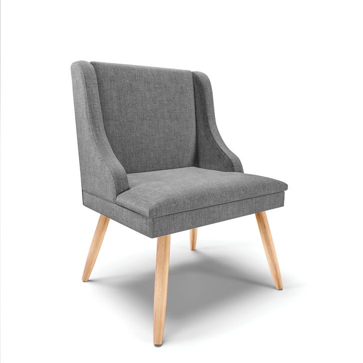 Cadeira de Jantar Liz Linho Grafite A26 Pés Palito Natural - D'Rossi