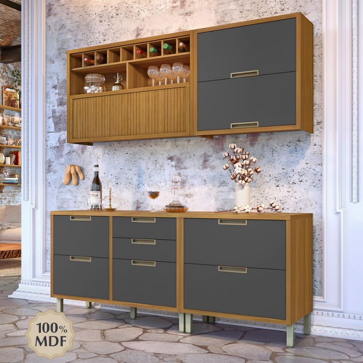 Cozinha Compacta Imperatriz 5 Portas 5 Gavetas Freijó e Off White