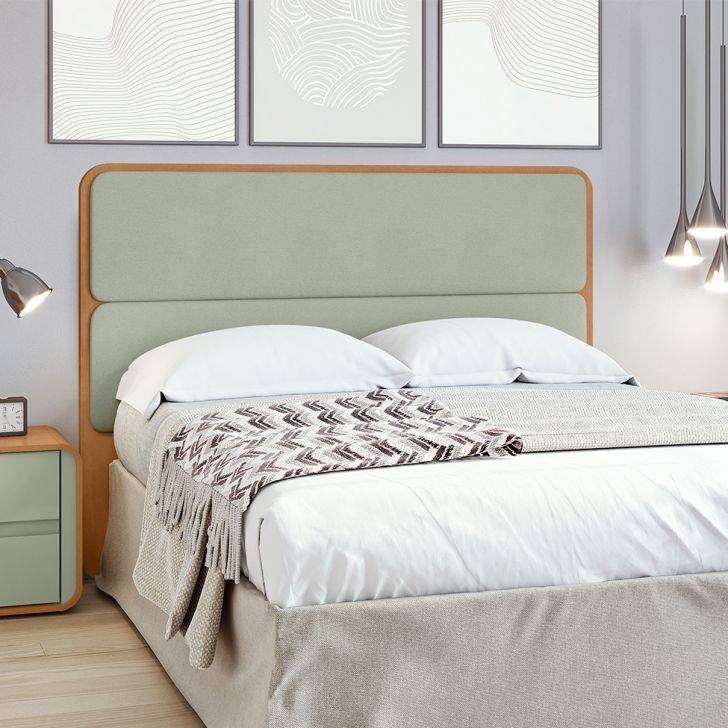 Cabeceira Queen Loop Bouclé Sálvia e Amêndoa