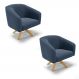 Kit 02 Poltronas Giratória Stella Suede Azul Marinho Base Madeira MA30 - D'Rossi